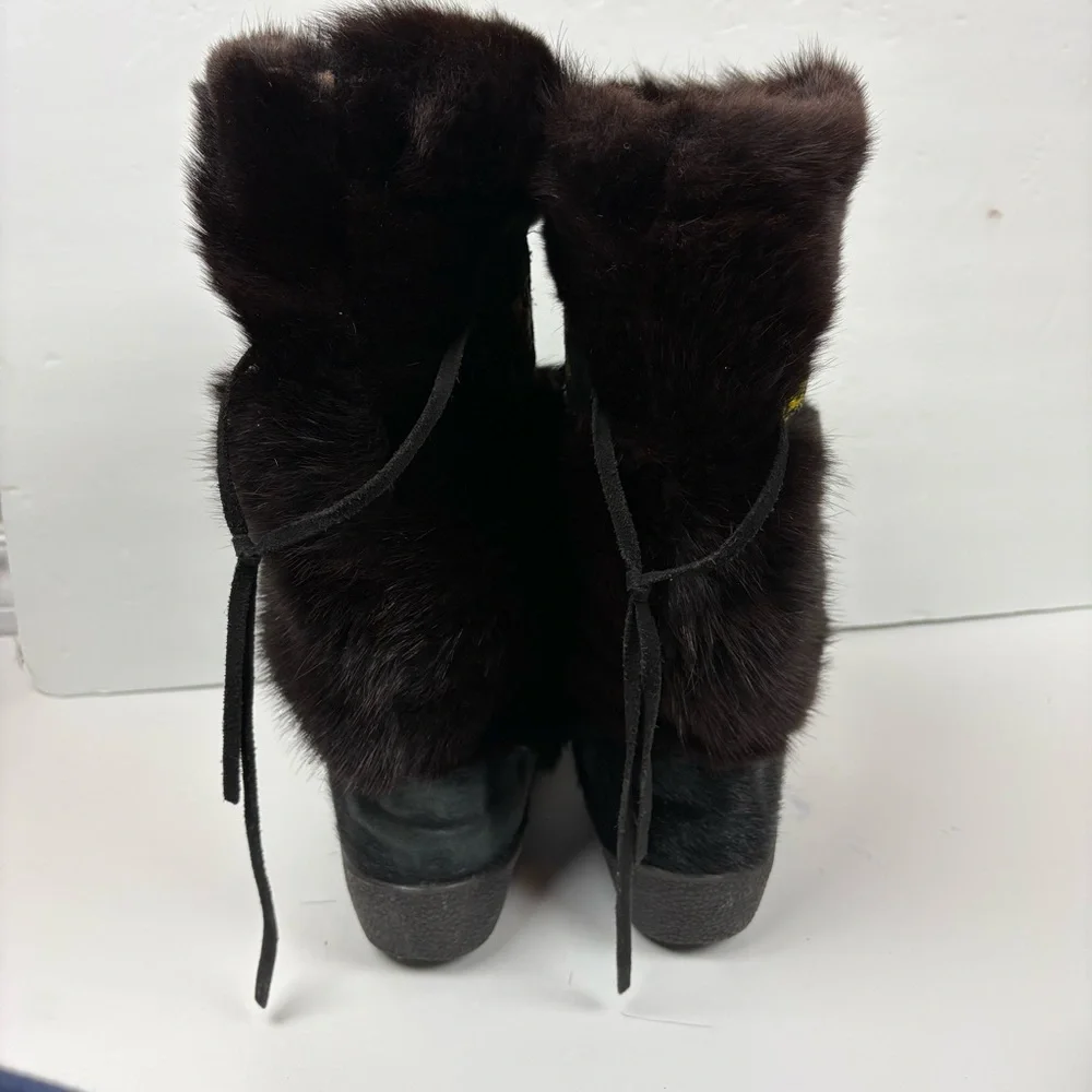 Vintage Oscar Sport Elisa Winna Black Fur Winter Snow Boots Gold Dogsleds 40